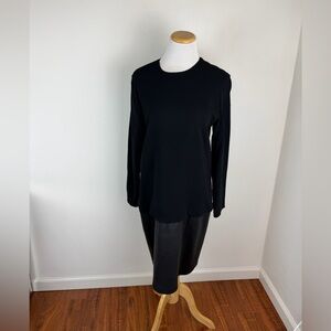 Ralph Lauren Black Label Leather Trim Long Sleeve Shift Dress Size 12